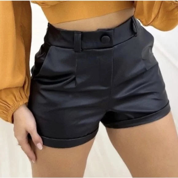 Shorts Cirrê Imita Black High Waist Fashion