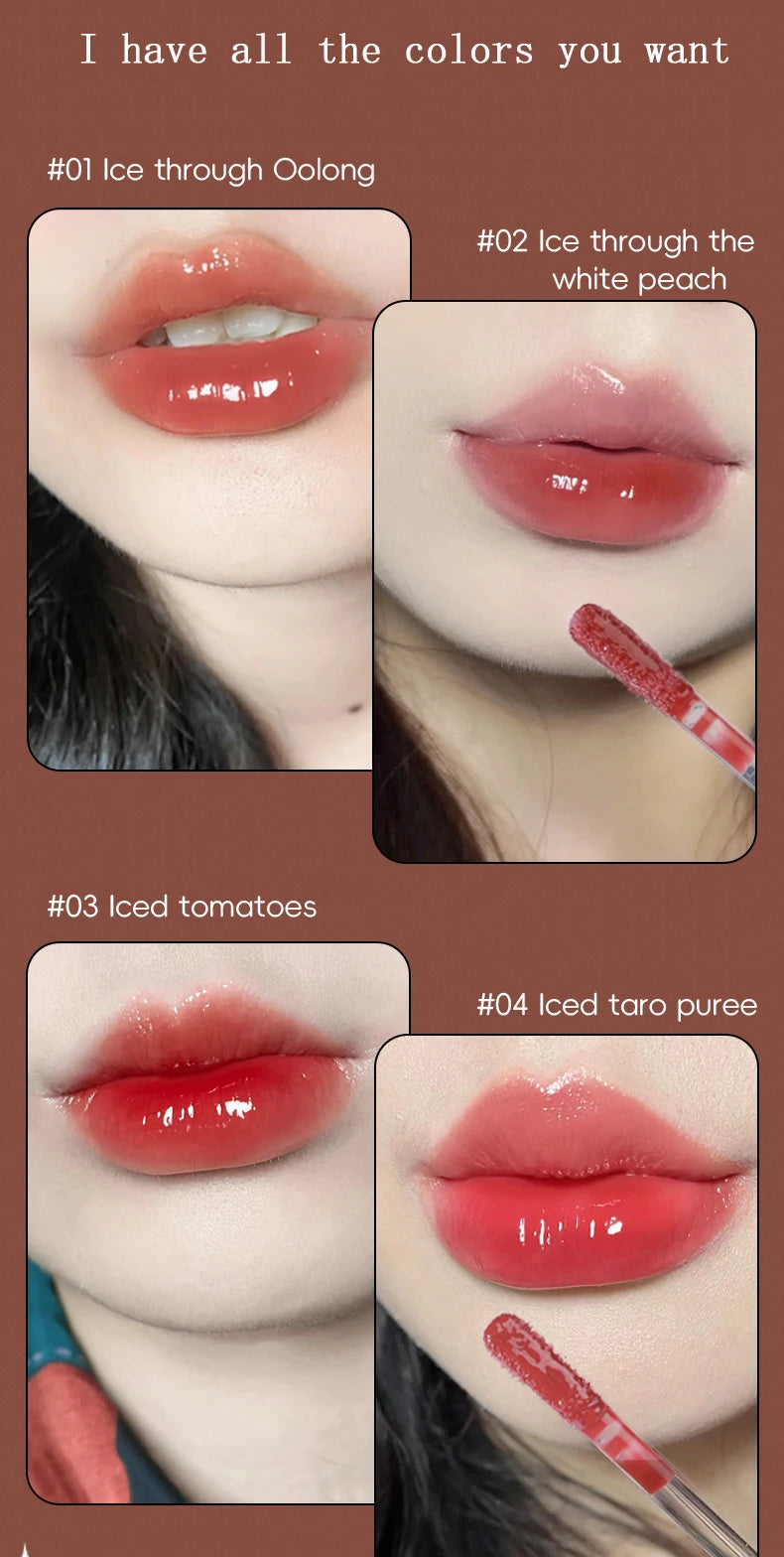 Brilho labial de longa duração, hidratante, fácil tingimento, espelho à prova d'água,  brilho labial, cor transparente,