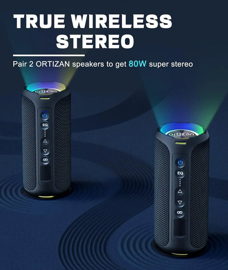 Caixa de som Ortizan 40W Wireless Bateria de duração de até 30Hrs IP7 a prova dágua Bluetooth 5.3