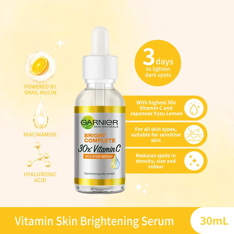 Garnier brilhante completo 30x vitamina c niacinamida soro branqueamento tom de pele essência fade acne 30ml