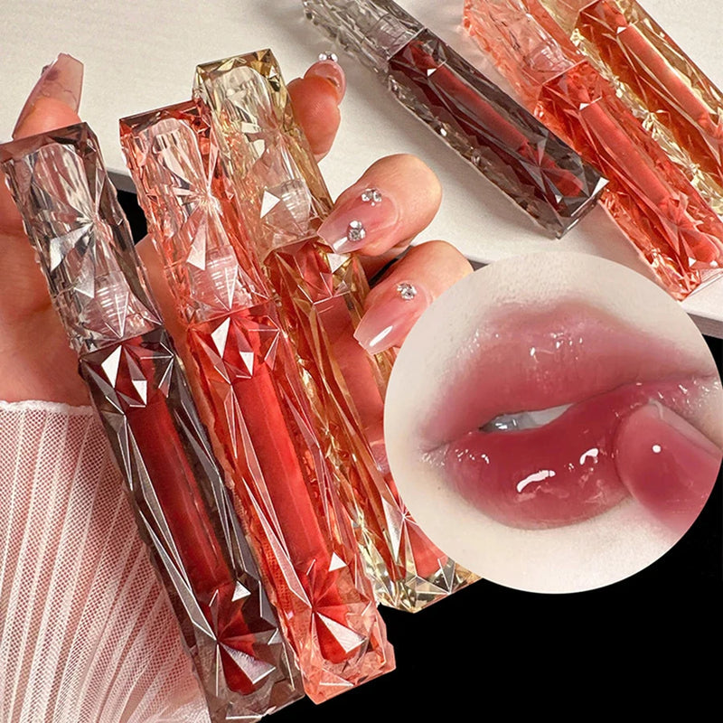 Brilho labial de longa duração, hidratante, fácil tingimento, espelho à prova d'água,  brilho labial, cor transparente,