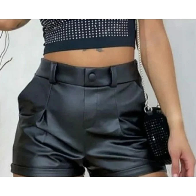 Shorts Cirrê Imita Black High Waist Fashion