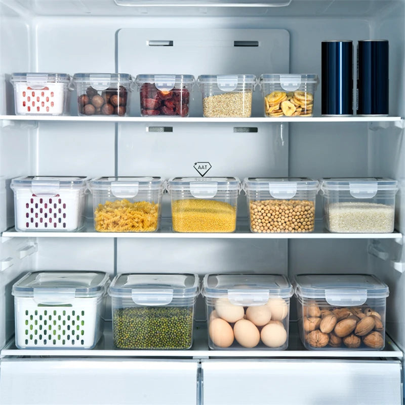 Organizador de geladeira e cozinha! 
Frutas e vegetais frescos com caixas de drenagem.