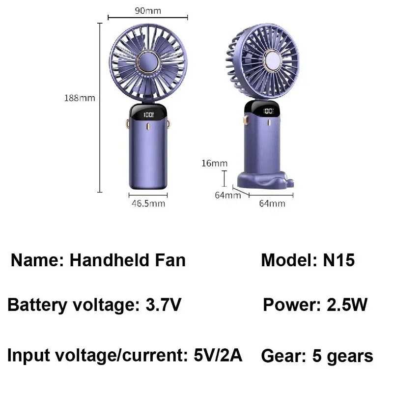 Ventilador portátil com bateria de 5000mAh